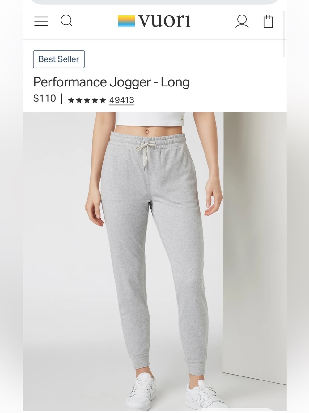 Women’s Vuori Performance Jogger Sz Medium Long Pale Grey Heather